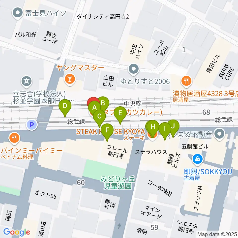 無力無善寺周辺のファミレス・ファーストフード一覧地図