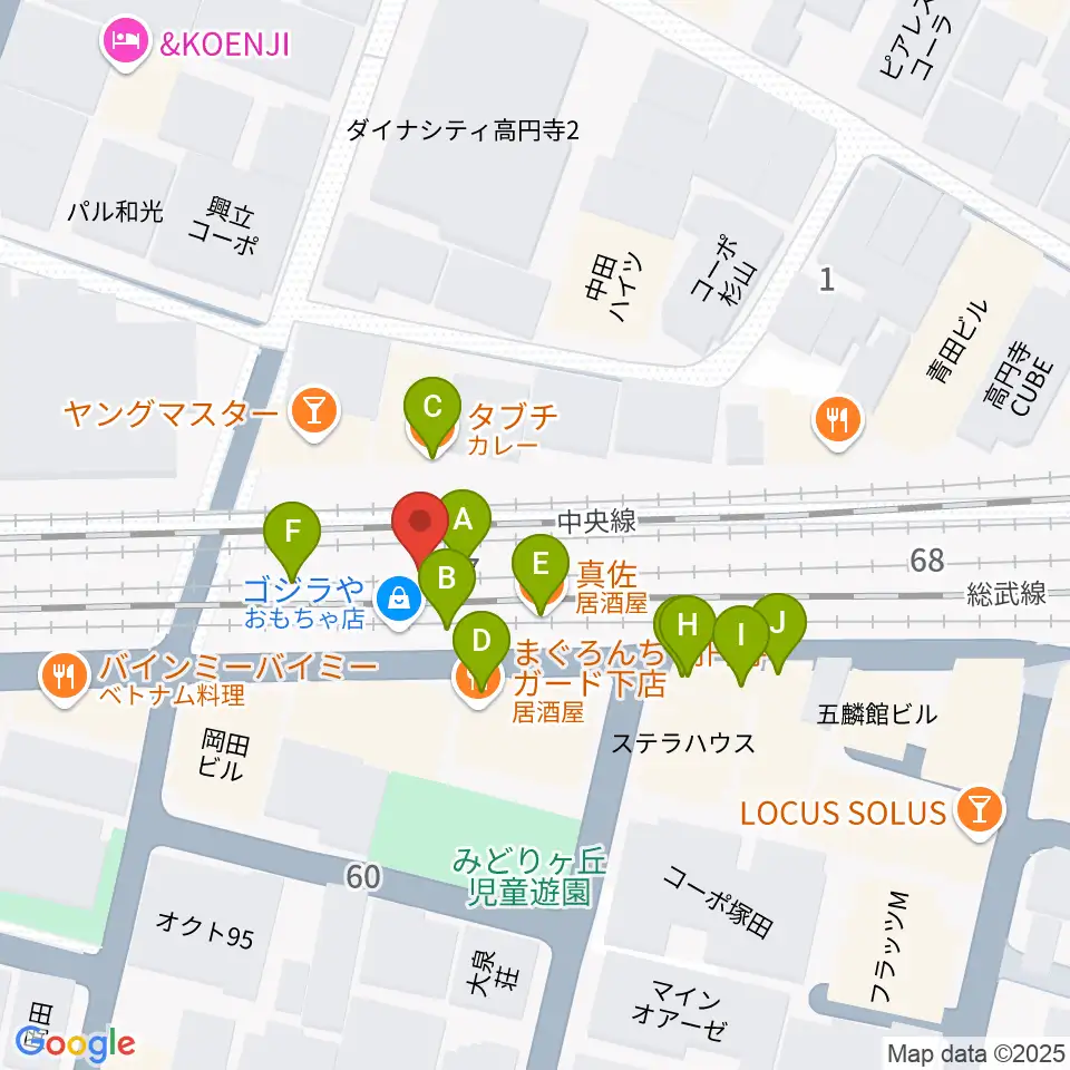無力無善寺周辺のファミレス・ファーストフード一覧地図