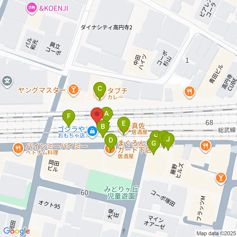 無力無善寺周辺のファミレス・ファーストフード一覧地図