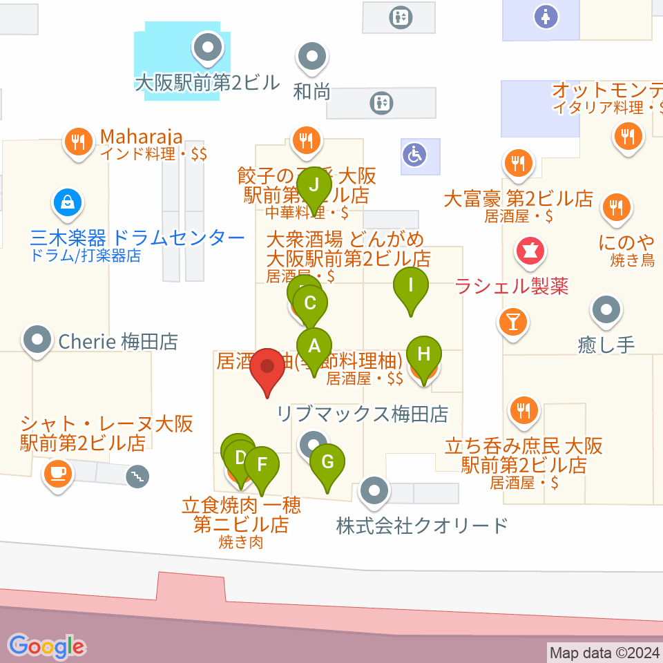 大阪弦楽器周辺のファミレス・ファーストフード一覧地図