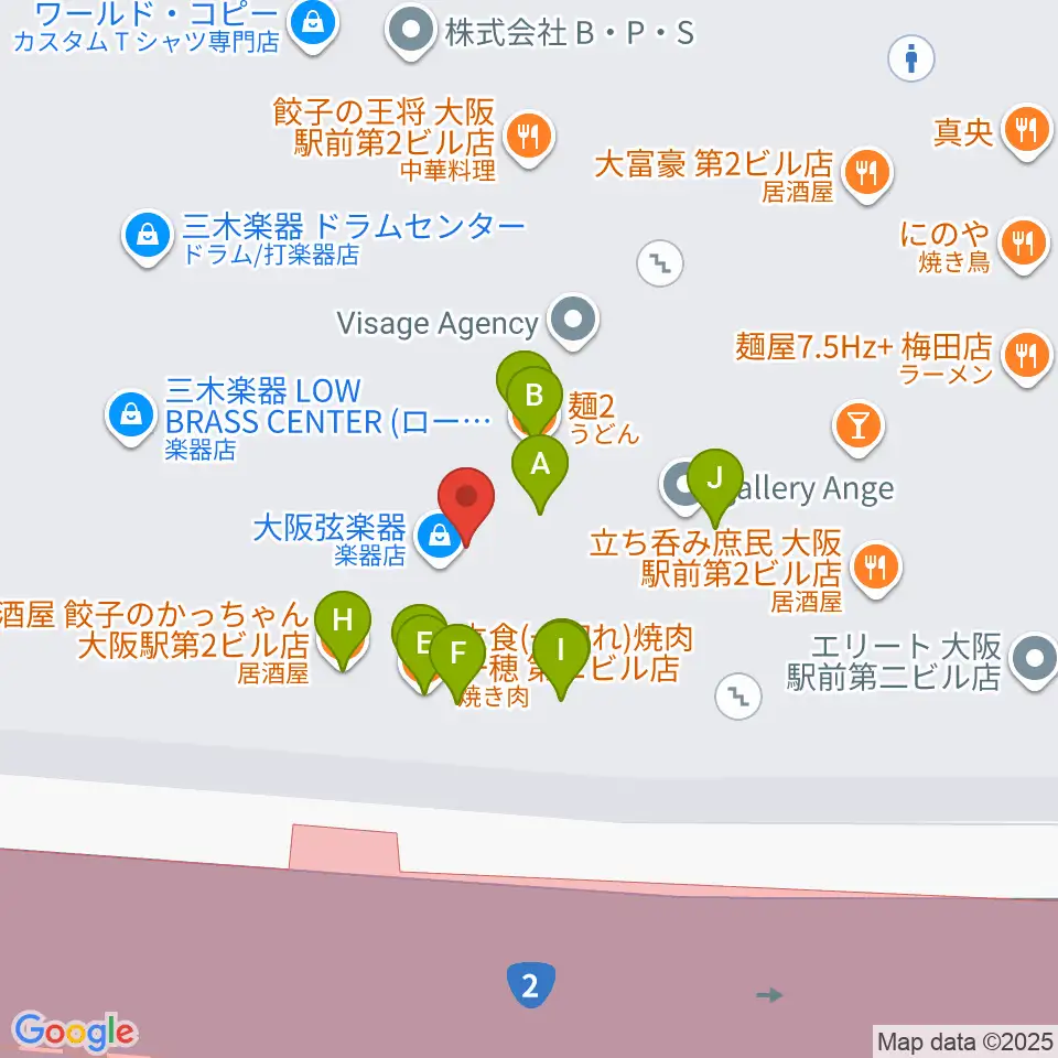 大阪弦楽器周辺のファミレス・ファーストフード一覧地図