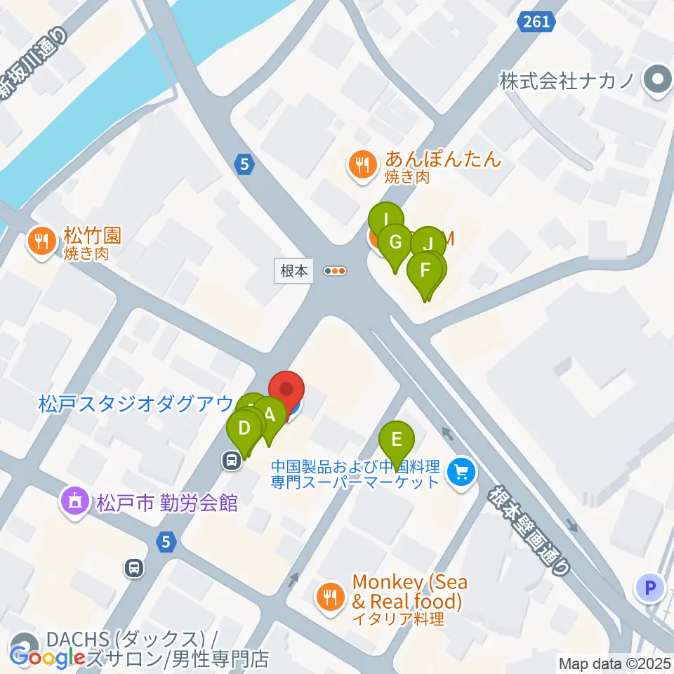 松戸スタジオダグアウト2周辺のファミレス・ファーストフード一覧地図