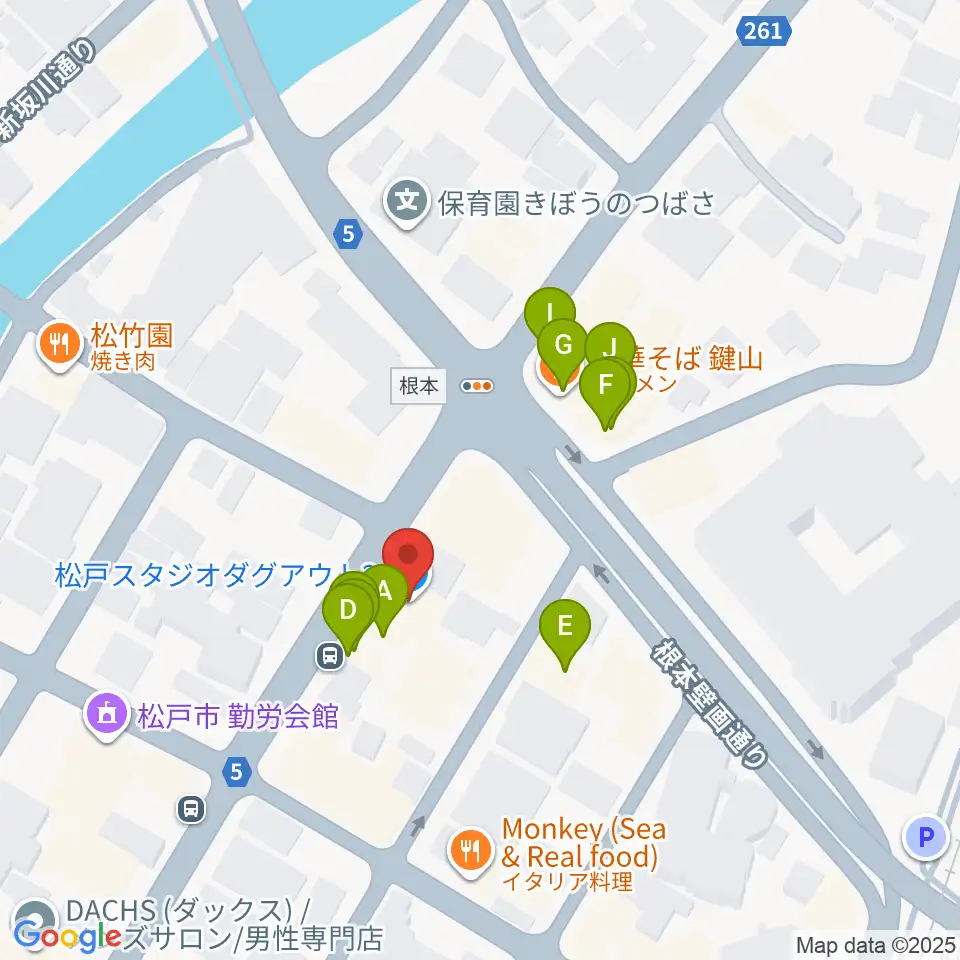 松戸スタジオダグアウト2周辺のファミレス・ファーストフード一覧地図
