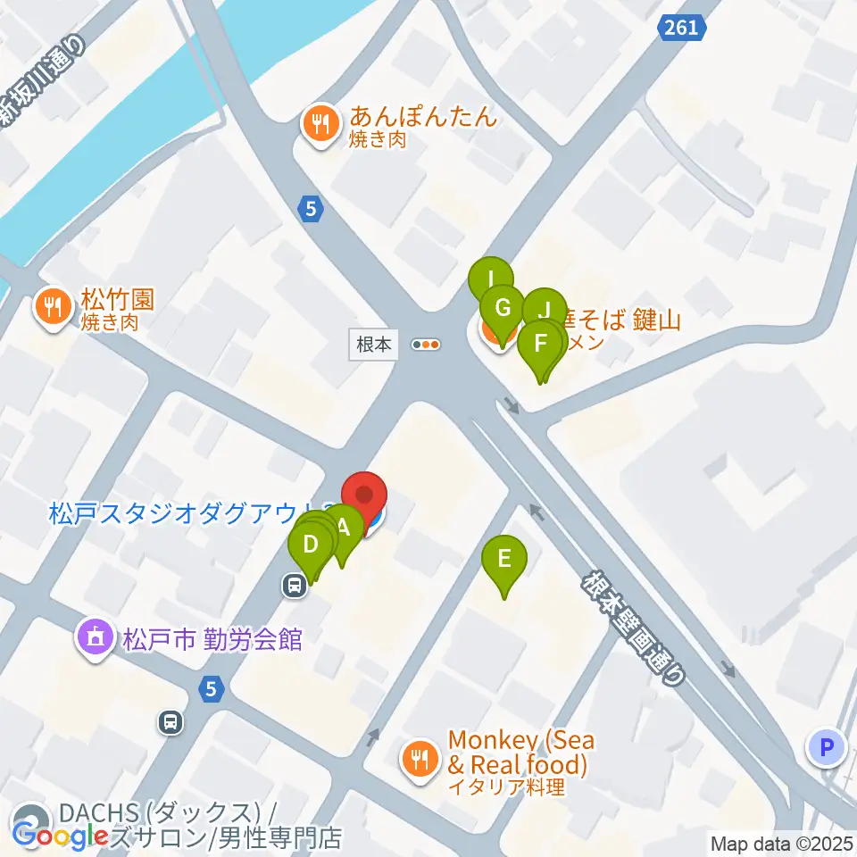 松戸スタジオダグアウト2周辺のファミレス・ファーストフード一覧地図