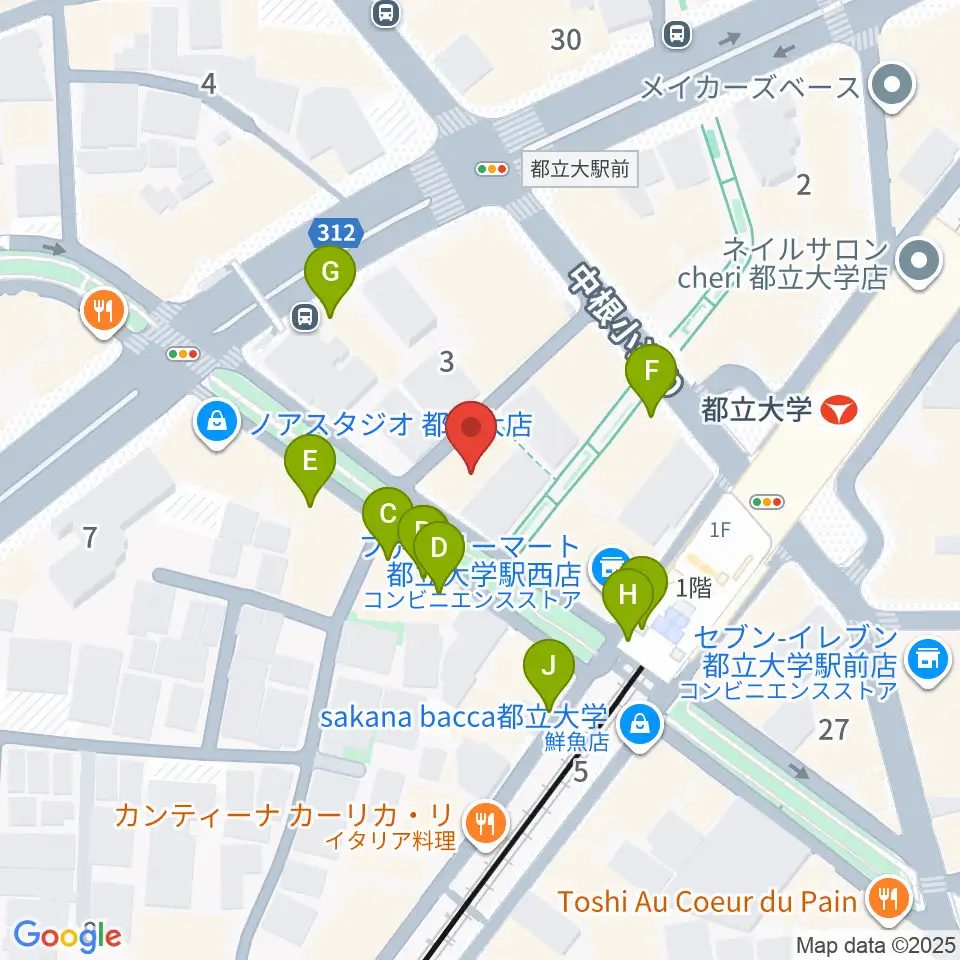 ピアノスタジオノア 都立大店周辺のファミレス・ファーストフード一覧地図