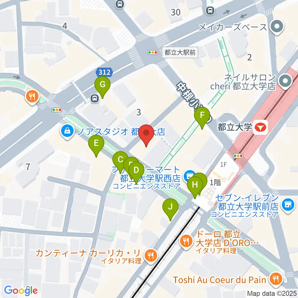 ピアノスタジオノア 都立大店周辺のファミレス・ファーストフード一覧地図