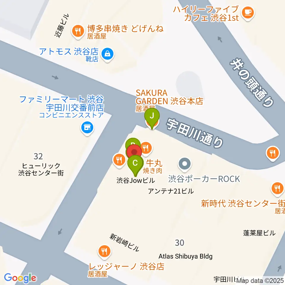 渋谷Club Malcolm周辺のファミレス・ファーストフード一覧地図