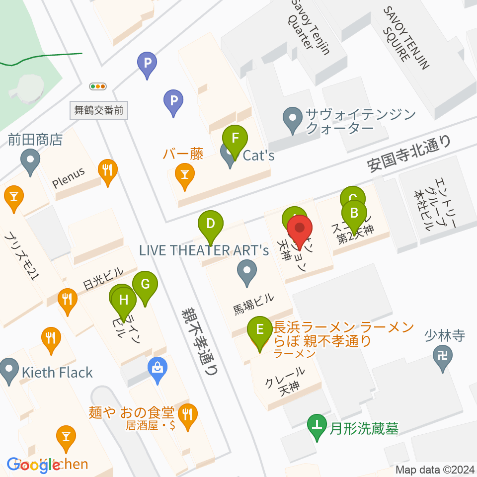 福岡ゴンスタジオ周辺のファミレス・ファーストフード一覧地図