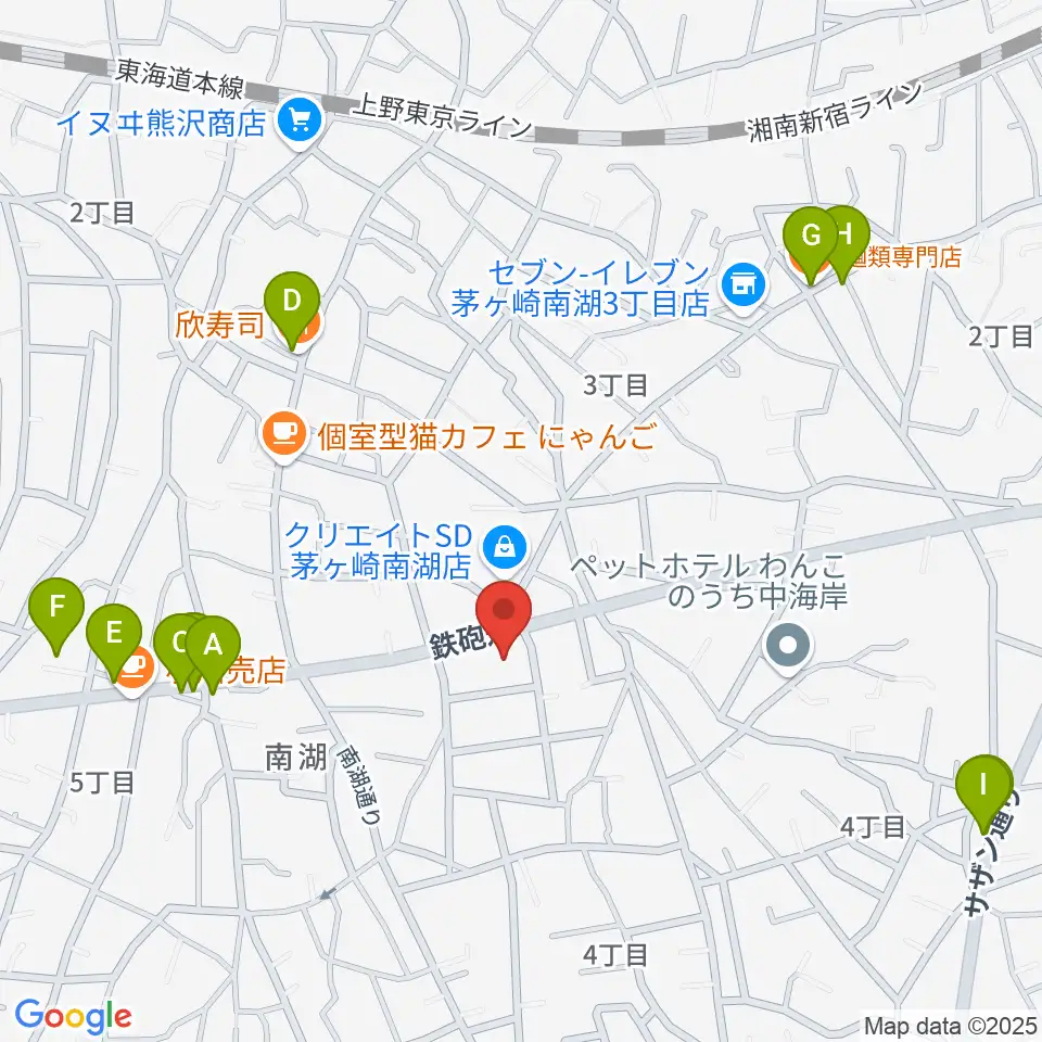 内田音楽教室周辺のファミレス・ファーストフード一覧地図