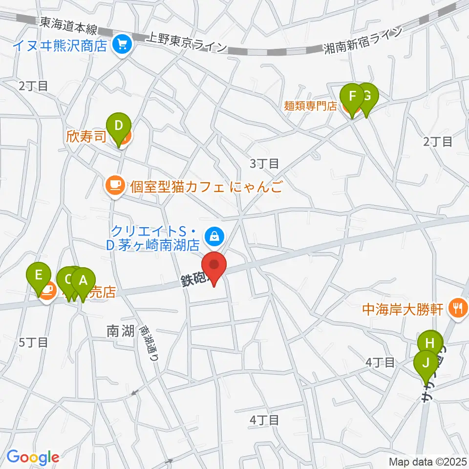 内田音楽教室周辺のファミレス・ファーストフード一覧地図
