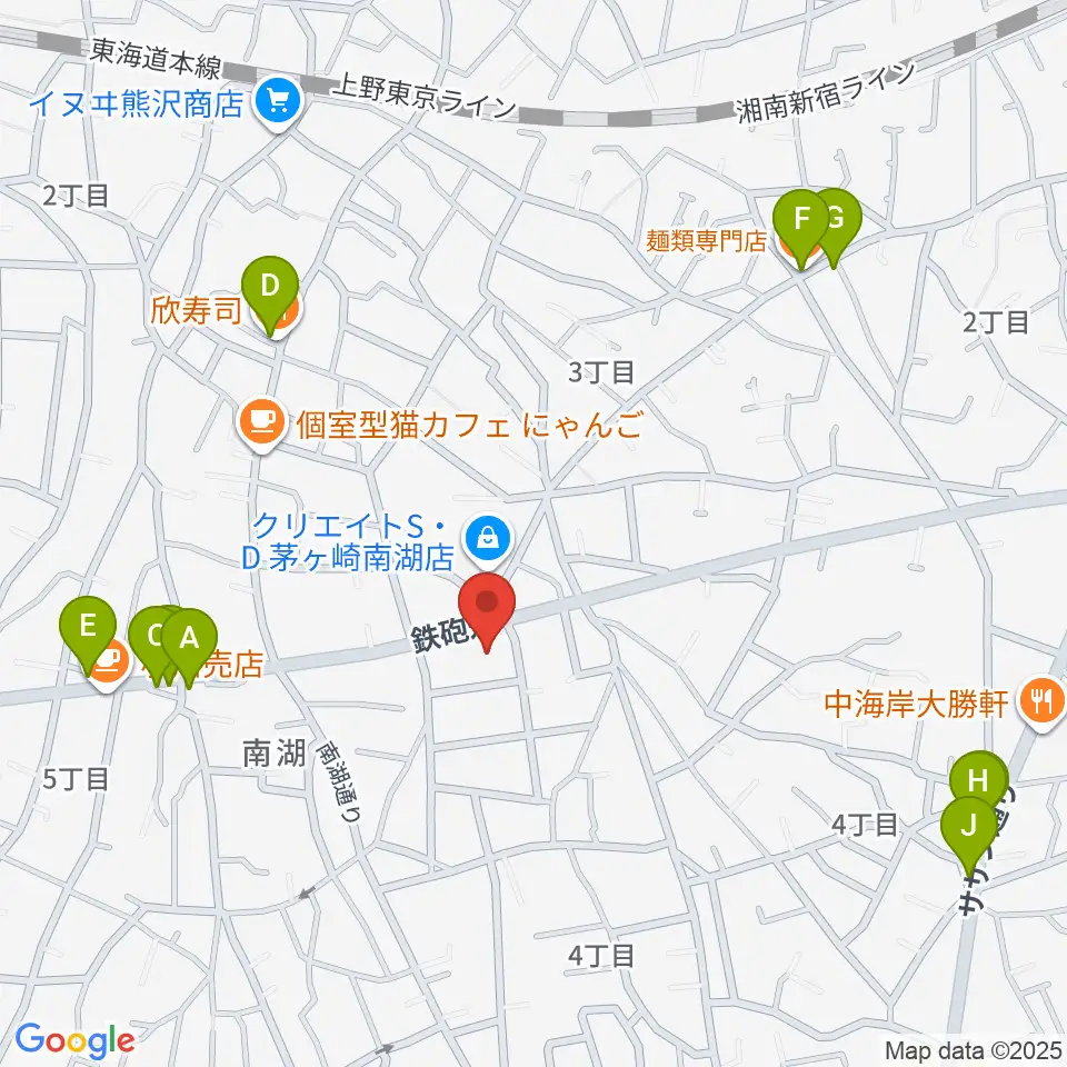 内田音楽教室周辺のファミレス・ファーストフード一覧地図