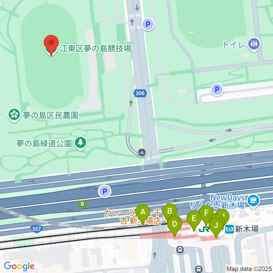 江東区夢の島競技場周辺のファミレス・ファーストフード一覧地図
