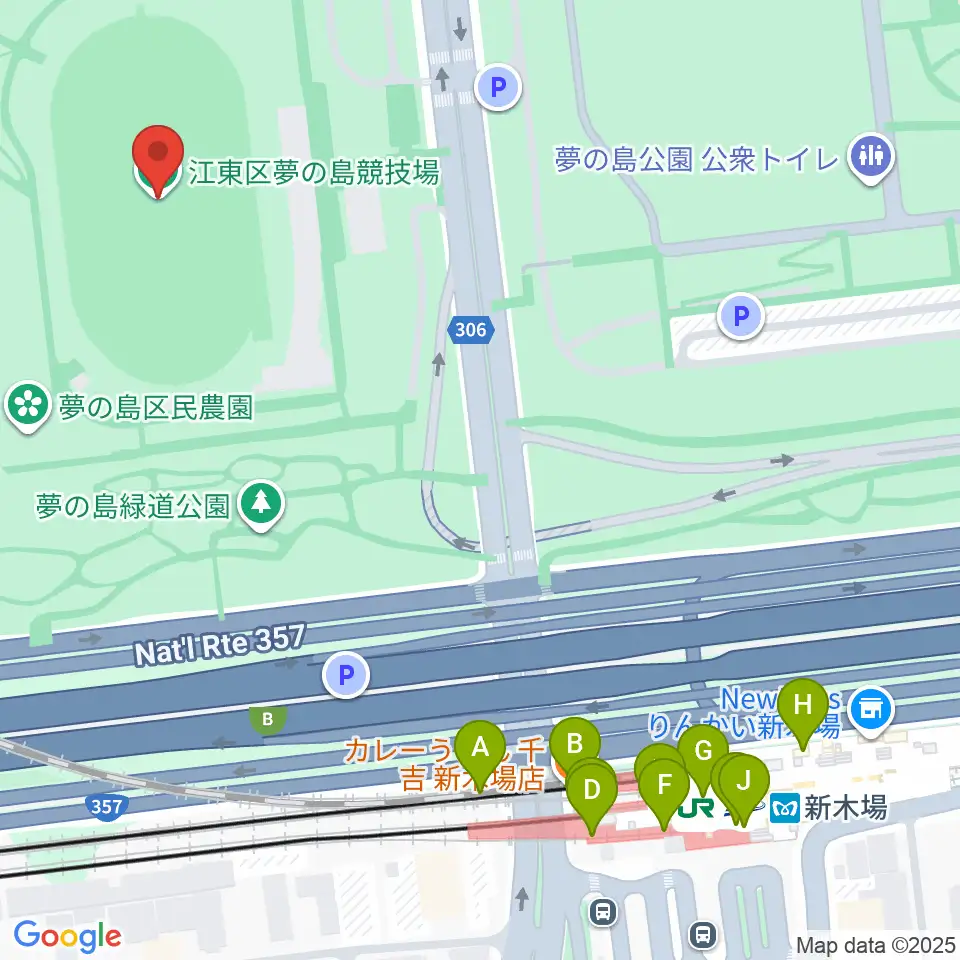 江東区夢の島競技場周辺のファミレス・ファーストフード一覧地図