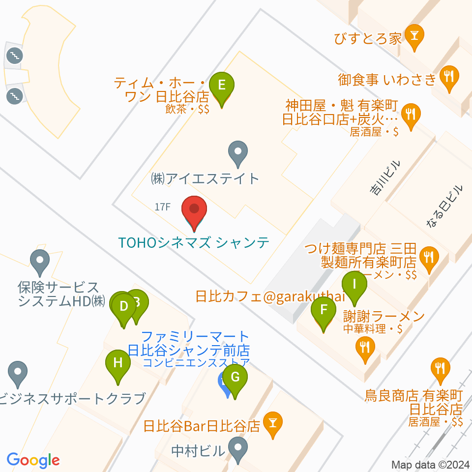 TOHOシネマズシャンテ周辺のファミレス・ファーストフード一覧地図