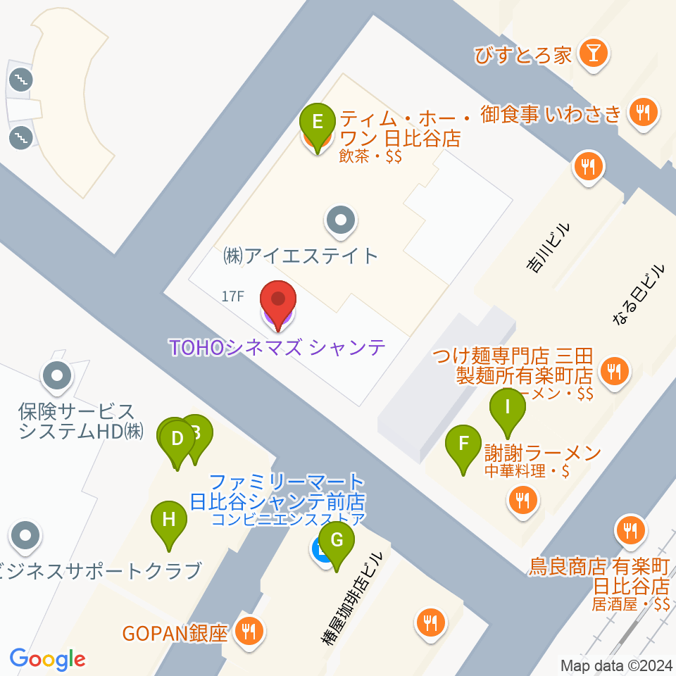 TOHOシネマズシャンテ周辺のファミレス・ファーストフード一覧地図