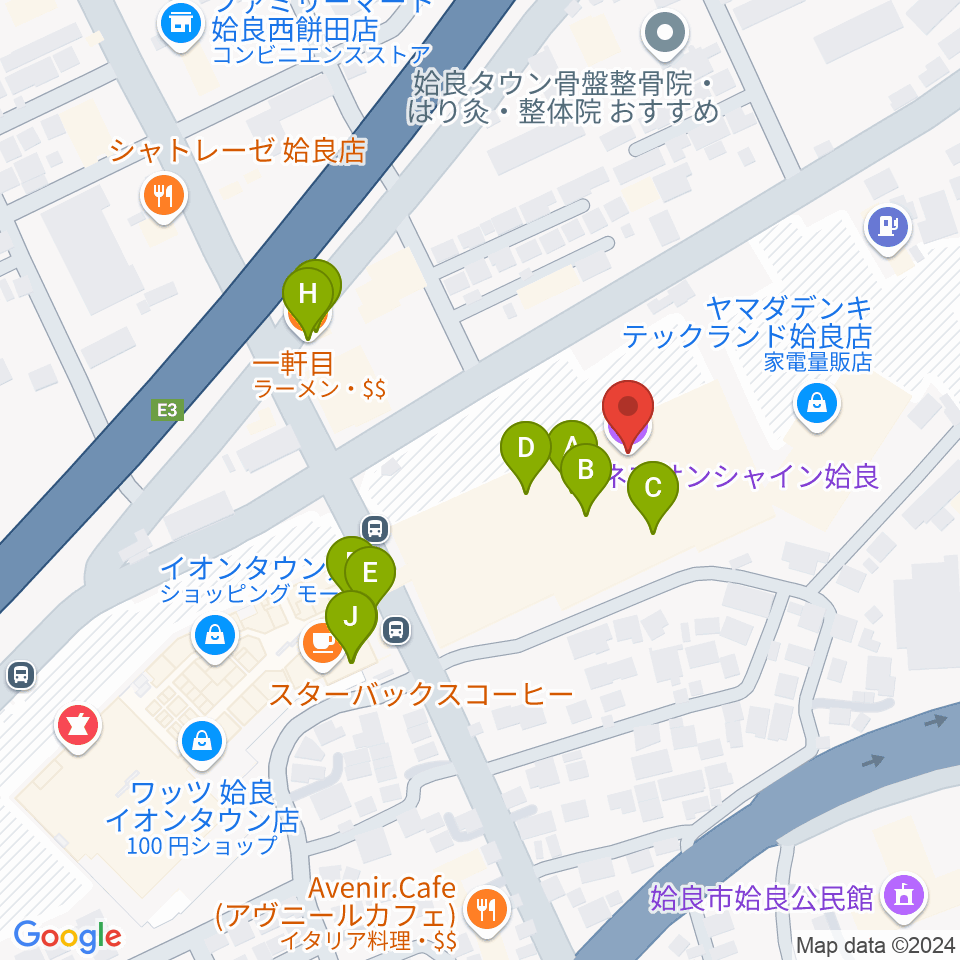 シネマサンシャイン姶良周辺のファミレス・ファーストフード一覧地図