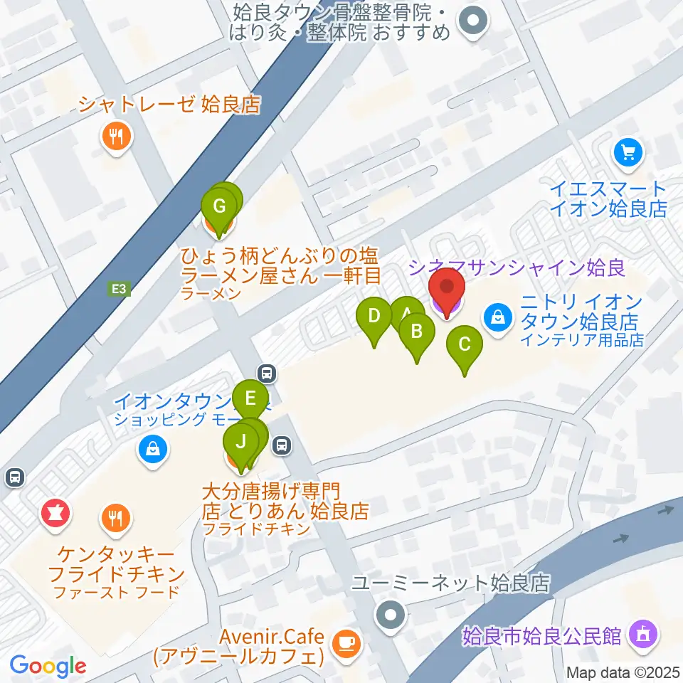 シネマサンシャイン姶良周辺のファミレス・ファーストフード一覧地図