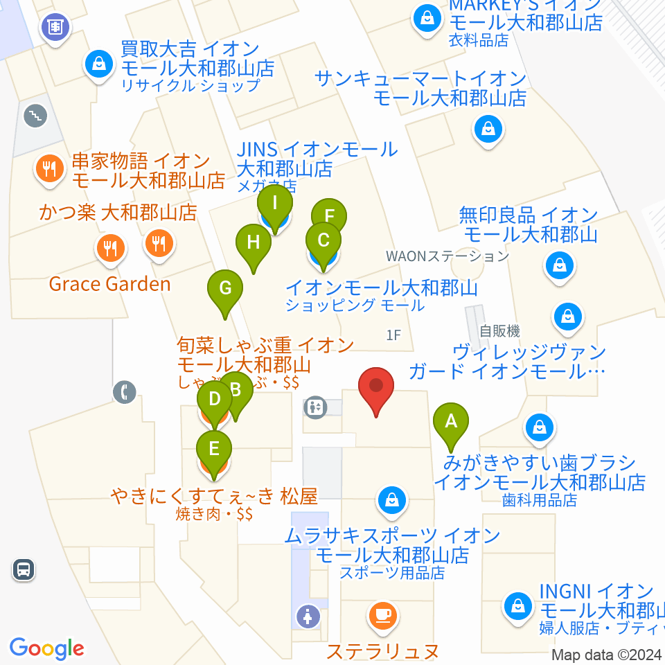 シネマサンシャイン大和郡山周辺のファミレス・ファーストフード一覧地図