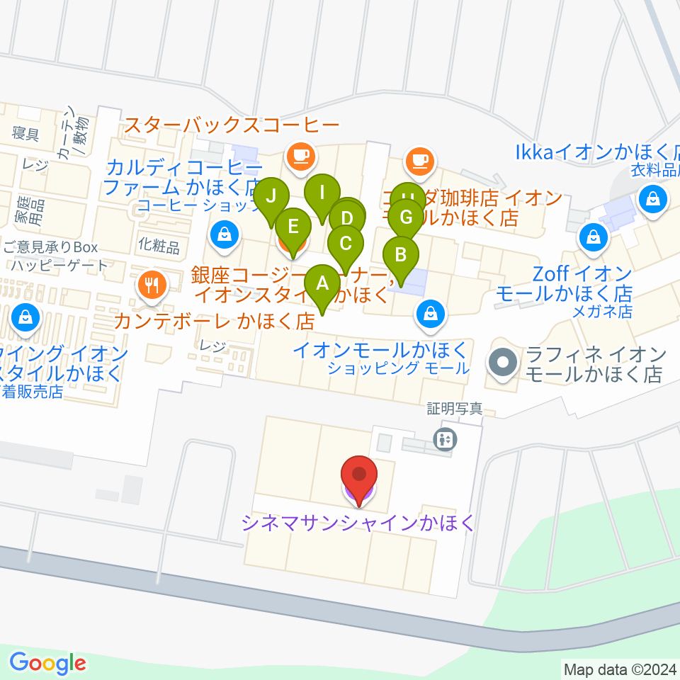 シネマサンシャインかほく周辺のファミレス・ファーストフード一覧地図