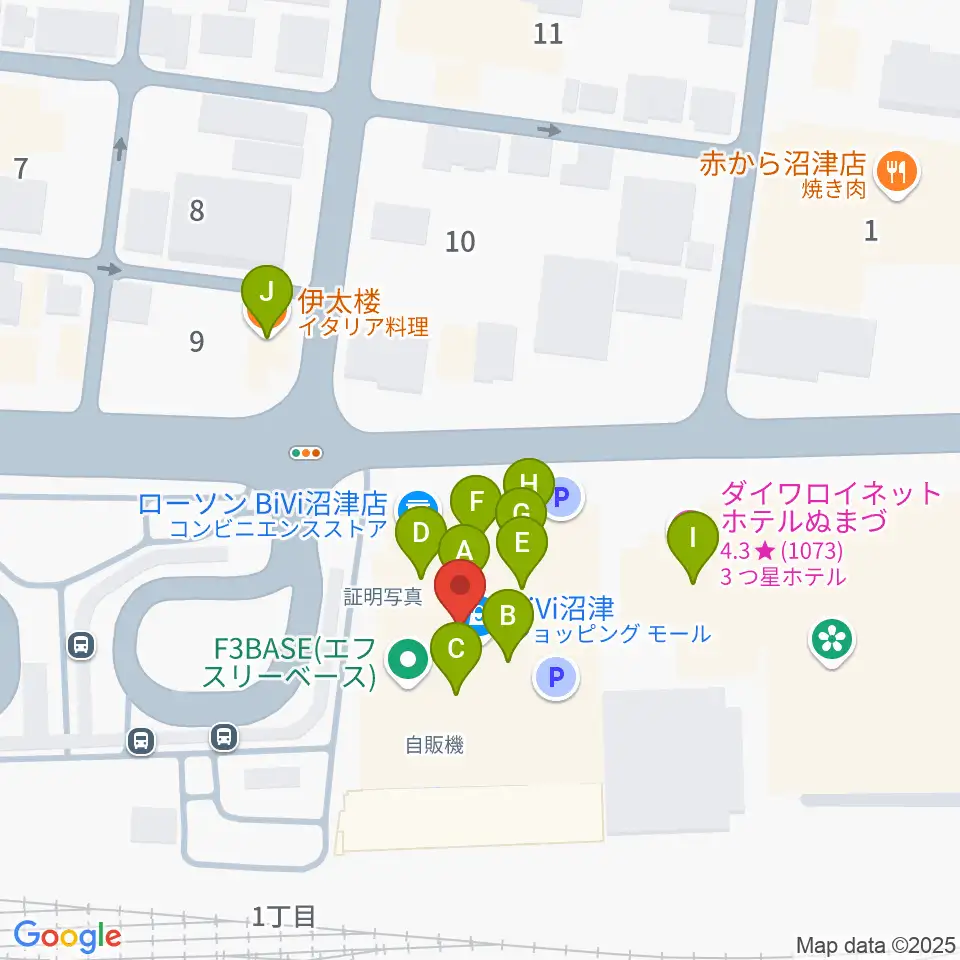 シネマサンシャイン沼津周辺のファミレス・ファーストフード一覧地図