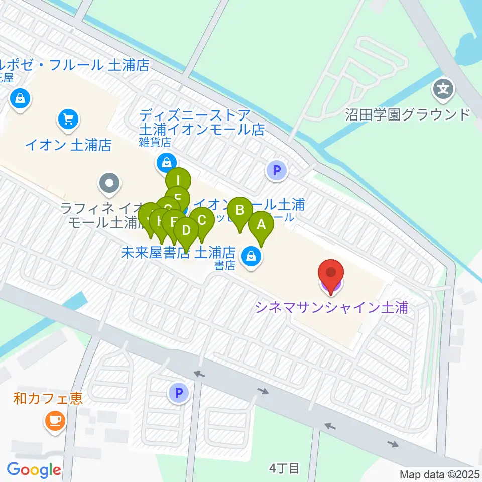 シネマサンシャイン土浦周辺のファミレス・ファーストフード一覧地図