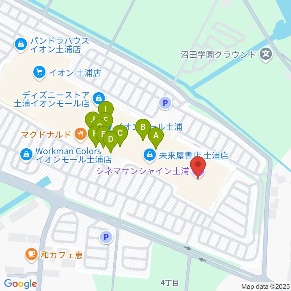 シネマサンシャイン土浦周辺のファミレス・ファーストフード一覧地図