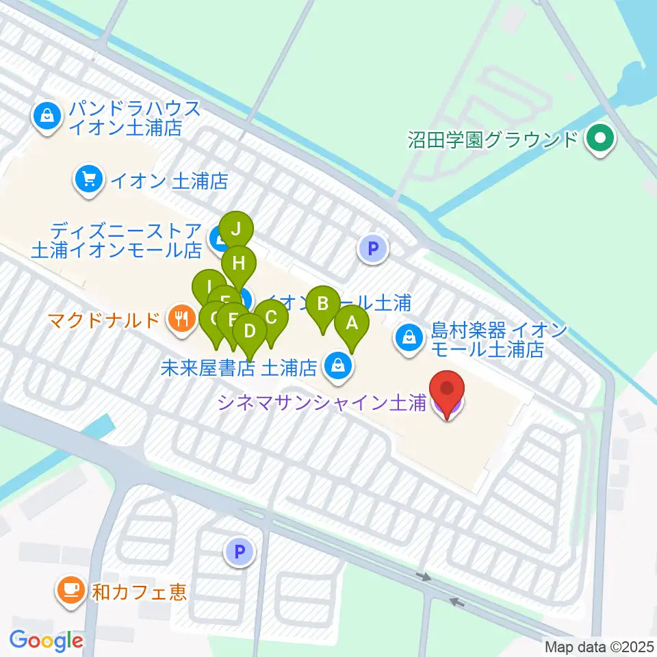 シネマサンシャイン土浦周辺のファミレス・ファーストフード一覧地図