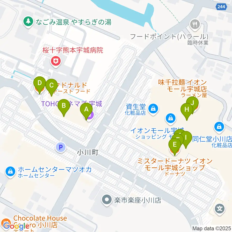 TOHOシネマズ宇城周辺のファミレス・ファーストフード一覧地図