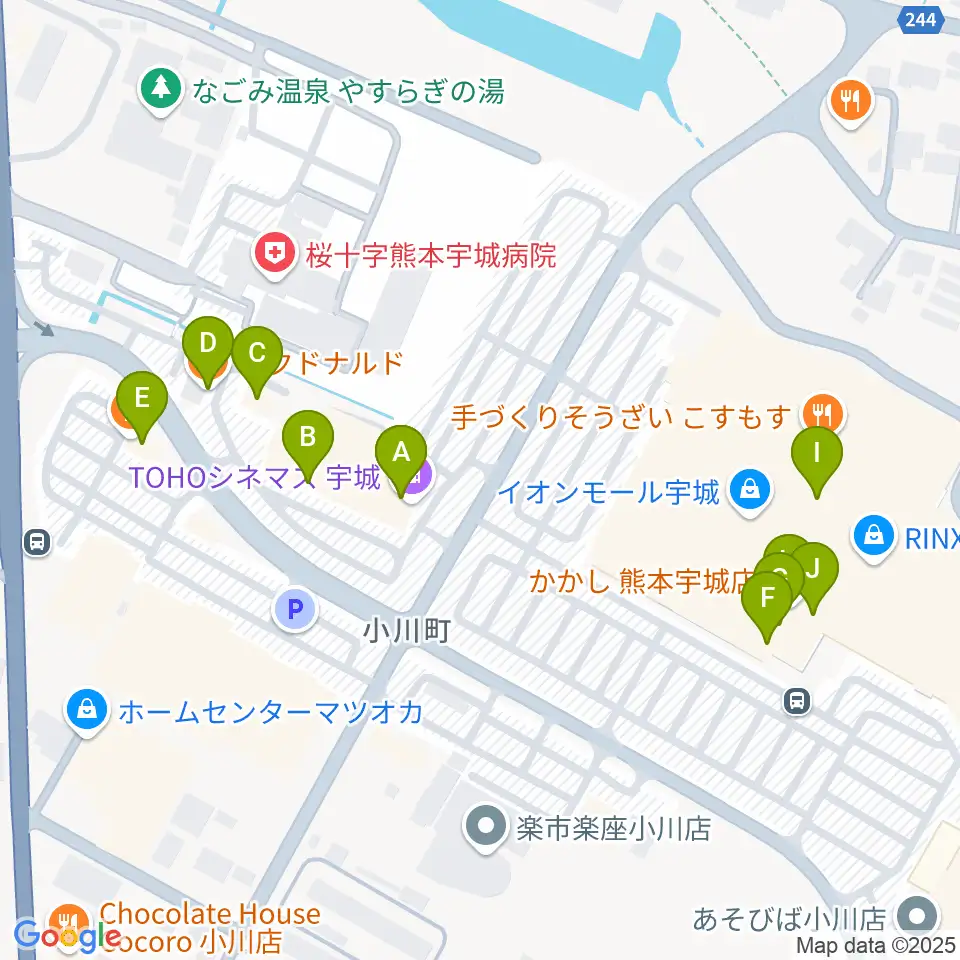 TOHOシネマズ宇城周辺のファミレス・ファーストフード一覧地図