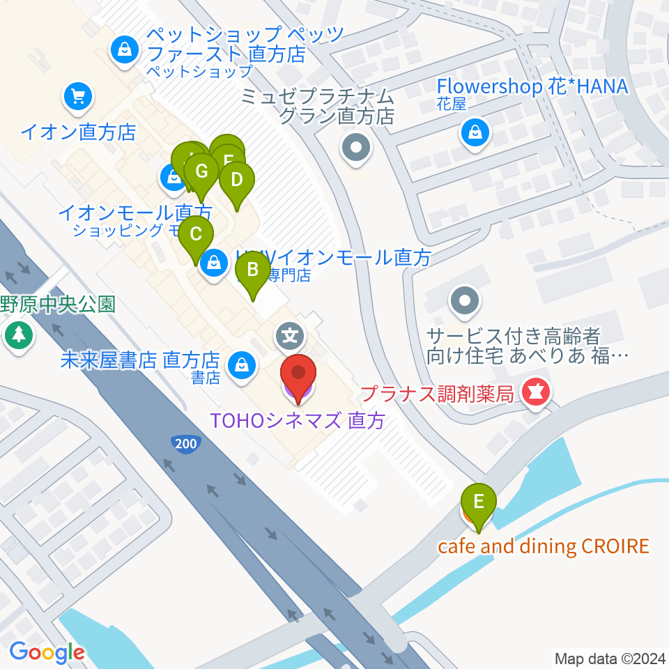 TOHOシネマズ直方周辺のファミレス・ファーストフード一覧地図