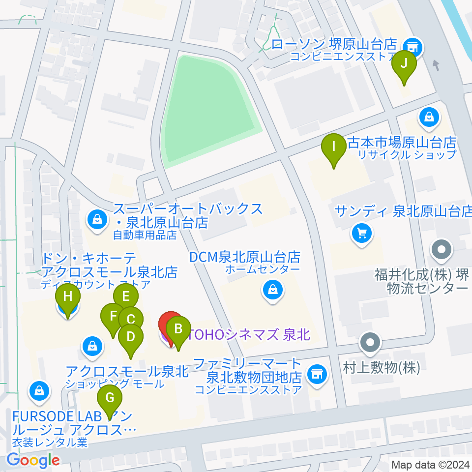 TOHOシネマズ泉北周辺のファミレス・ファーストフード一覧地図