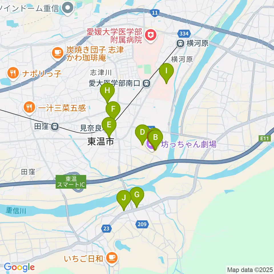 東温アートヴィレッジセンター・シアターNEST周辺のファミレス・ファーストフード一覧地図