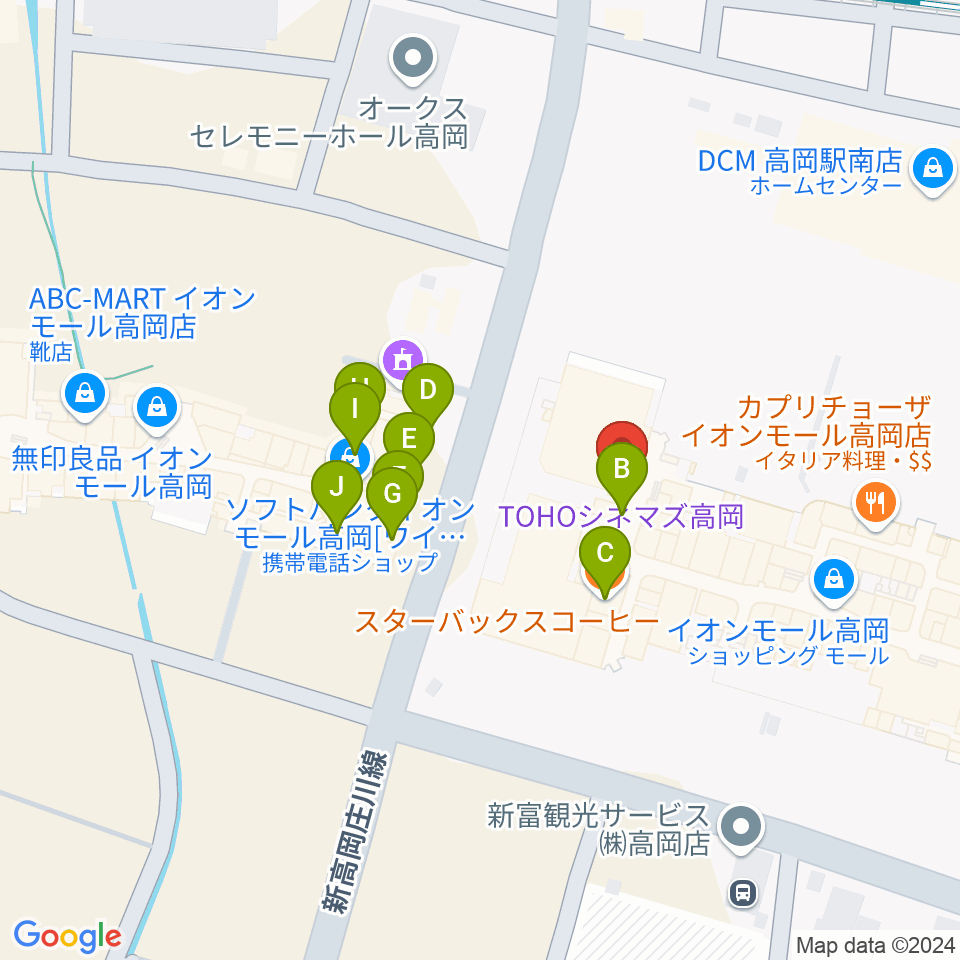 TOHOシネマズ高岡周辺のファミレス・ファーストフード一覧地図