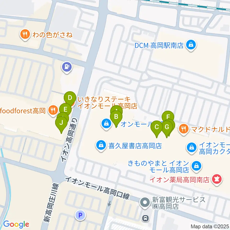 TOHOシネマズ高岡周辺のファミレス・ファーストフード一覧地図
