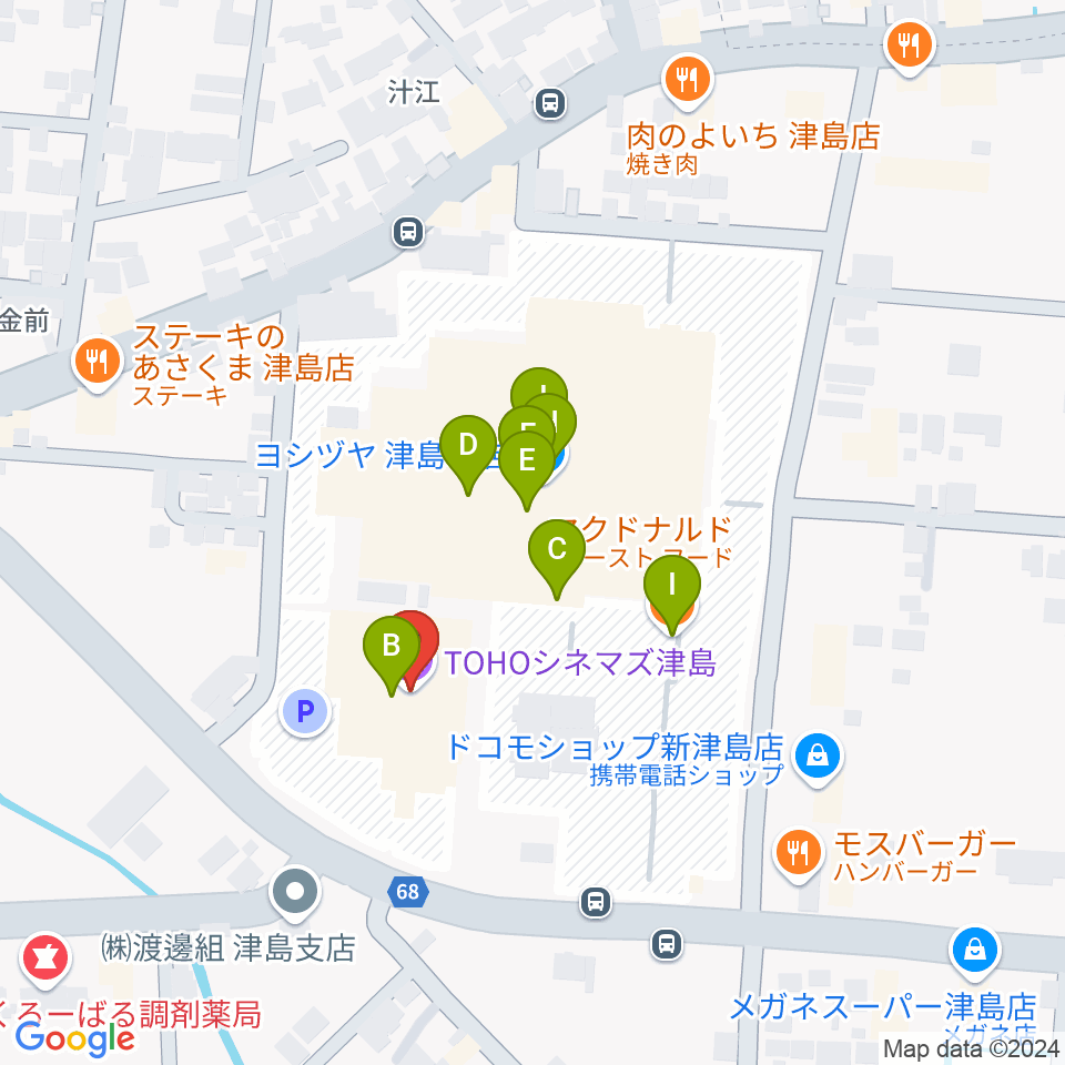 TOHOシネマズ津島周辺のファミレス・ファーストフード一覧地図