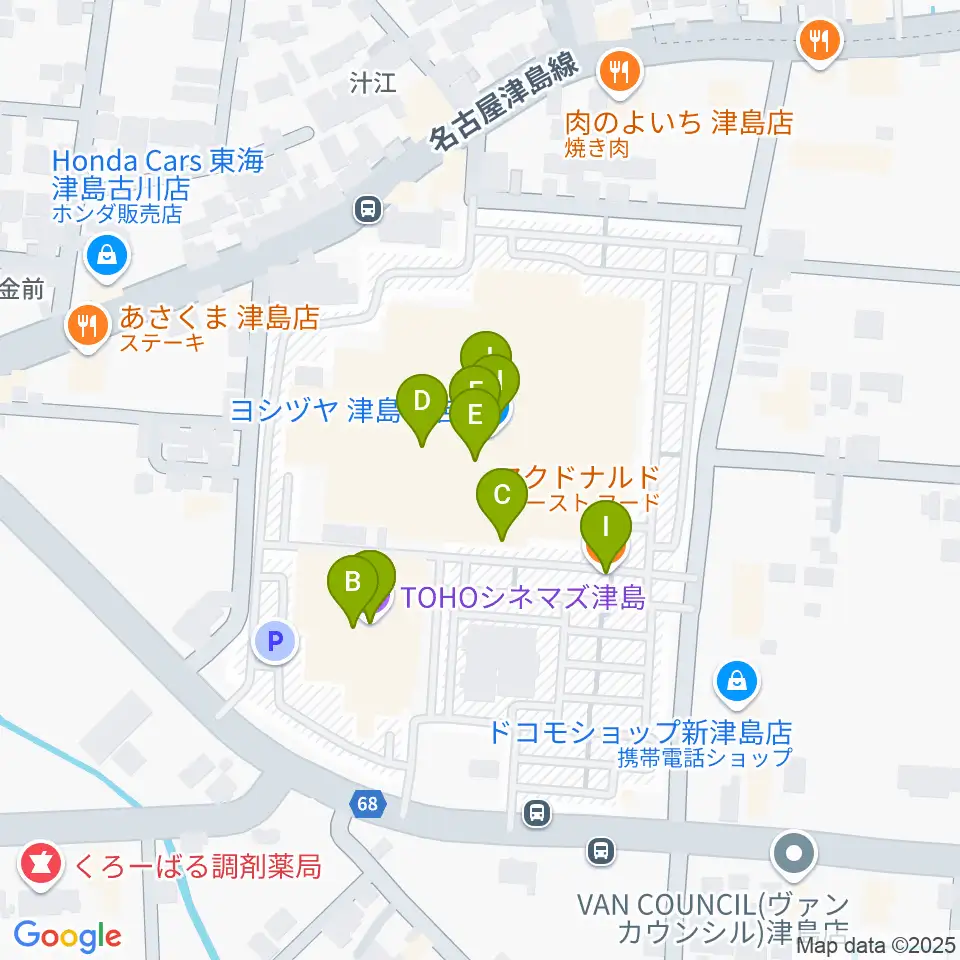 TOHOシネマズ津島周辺のファミレス・ファーストフード一覧地図