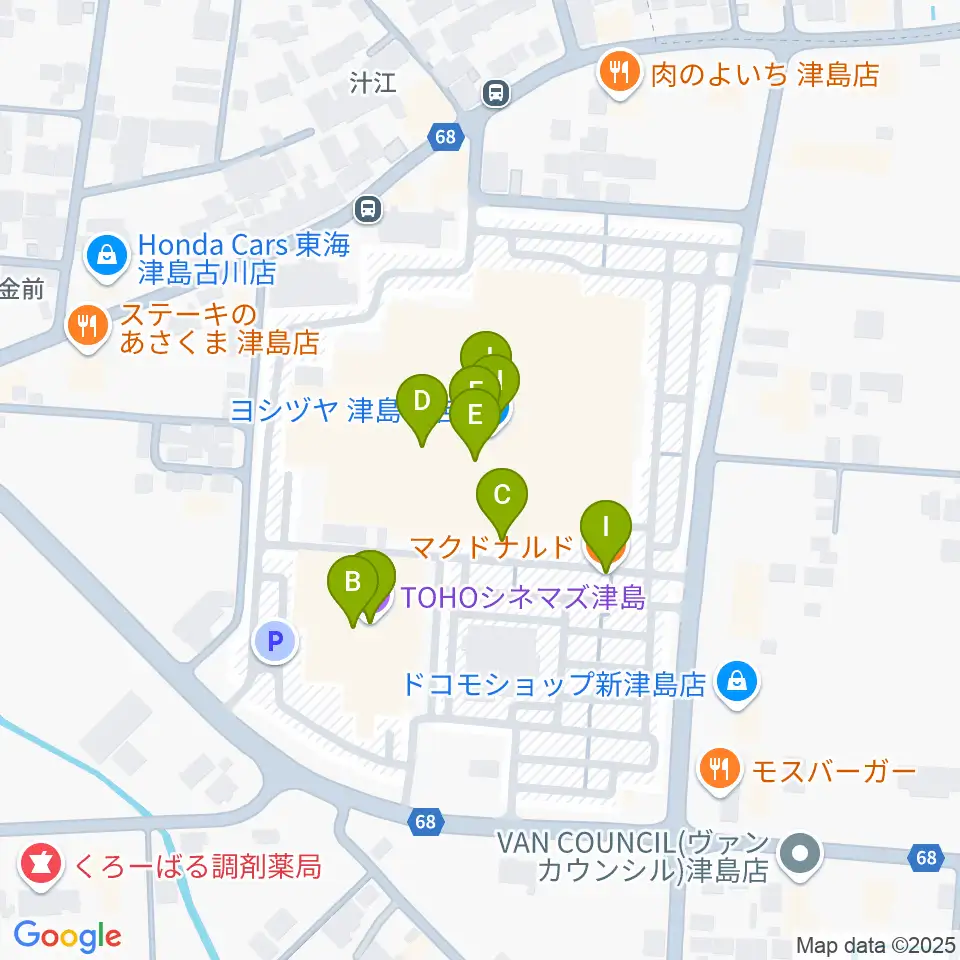 TOHOシネマズ津島周辺のファミレス・ファーストフード一覧地図