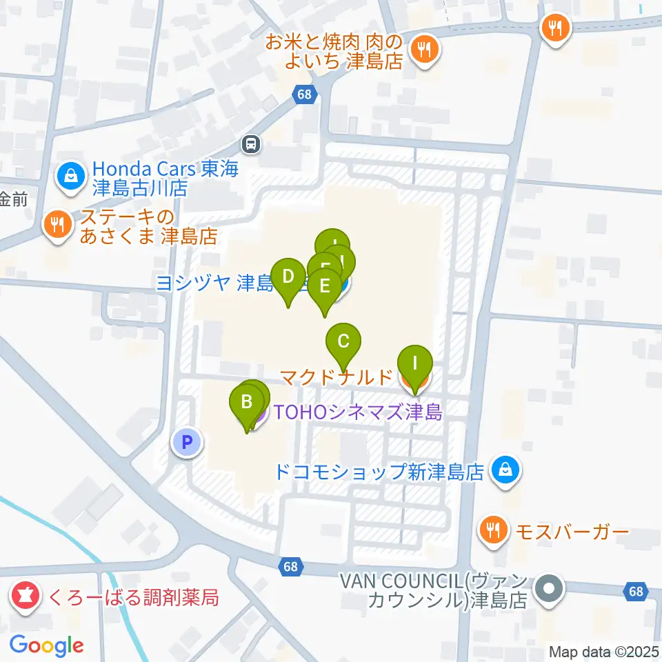 TOHOシネマズ津島周辺のファミレス・ファーストフード一覧地図