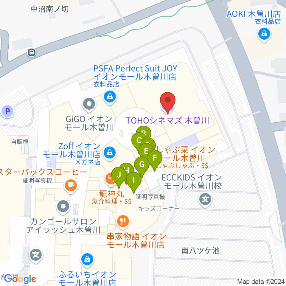 TOHOシネマズ木曽川周辺のファミレス・ファーストフード一覧地図