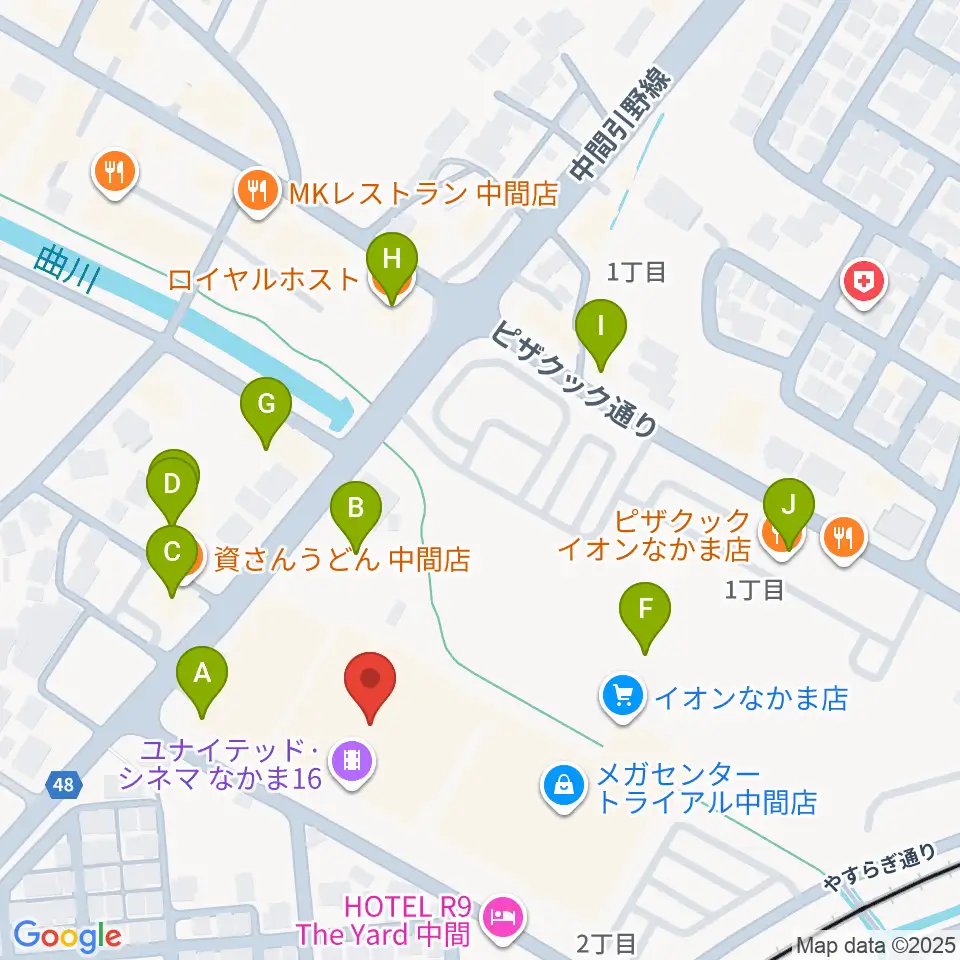 ユナイテッド・シネマなかま16周辺のファミレス・ファーストフード一覧地図