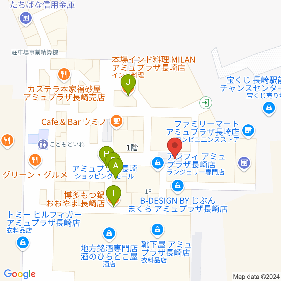 ユナイテッド・シネマ長崎周辺のファミレス・ファーストフード一覧地図