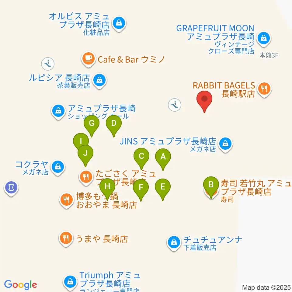 ローソン・ユナイテッドシネマ長崎周辺のファミレス・ファーストフード一覧地図