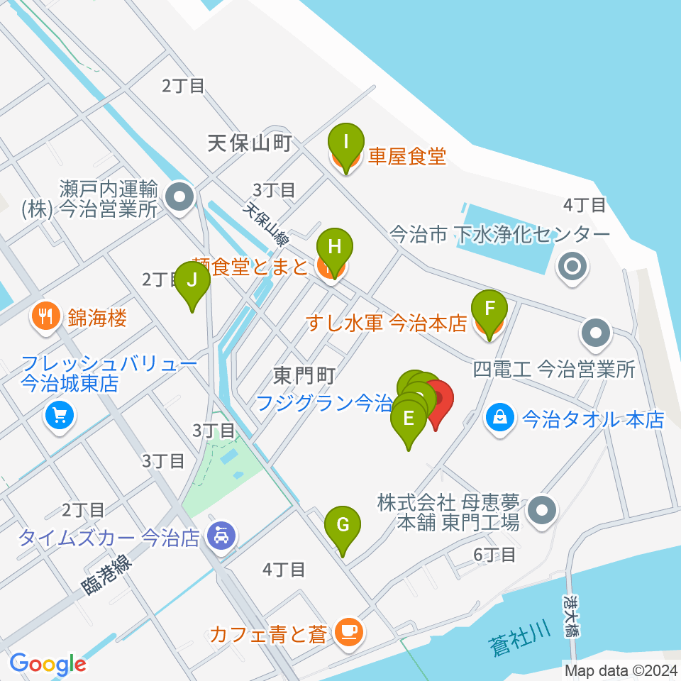 ユナイテッド・シネマ フジグラン今治周辺のファミレス・ファーストフード一覧地図