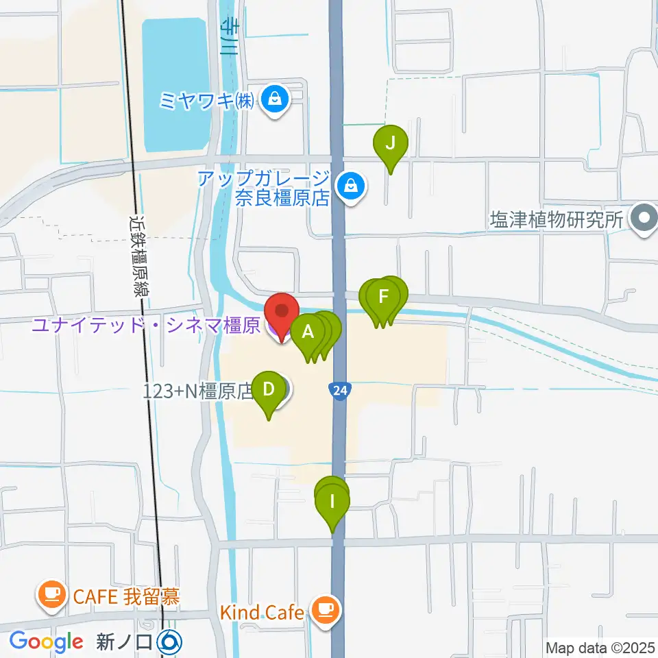 ユナイテッド・シネマ橿原周辺のファミレス・ファーストフード一覧地図