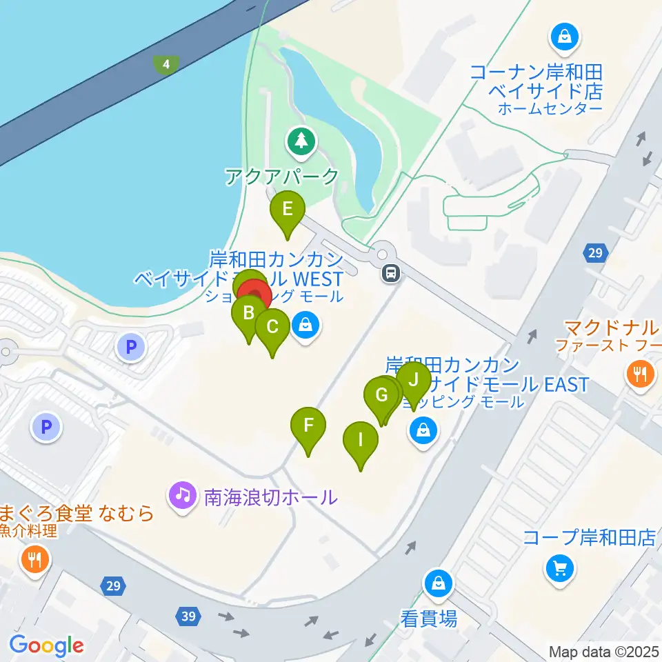 ユナイテッド・シネマ岸和田周辺のファミレス・ファーストフード一覧地図