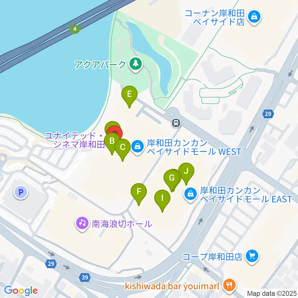 ユナイテッド・シネマ岸和田周辺のファミレス・ファーストフード一覧地図