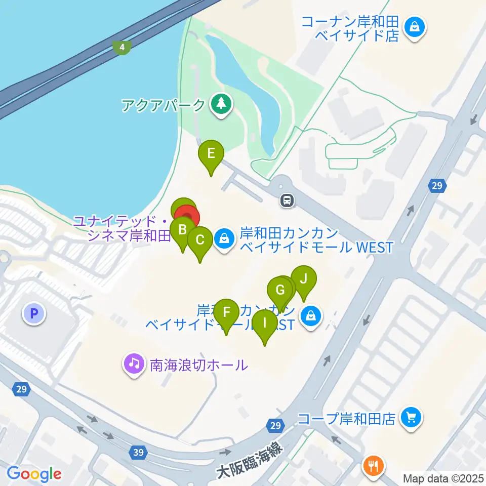 ユナイテッド・シネマ岸和田周辺のファミレス・ファーストフード一覧地図