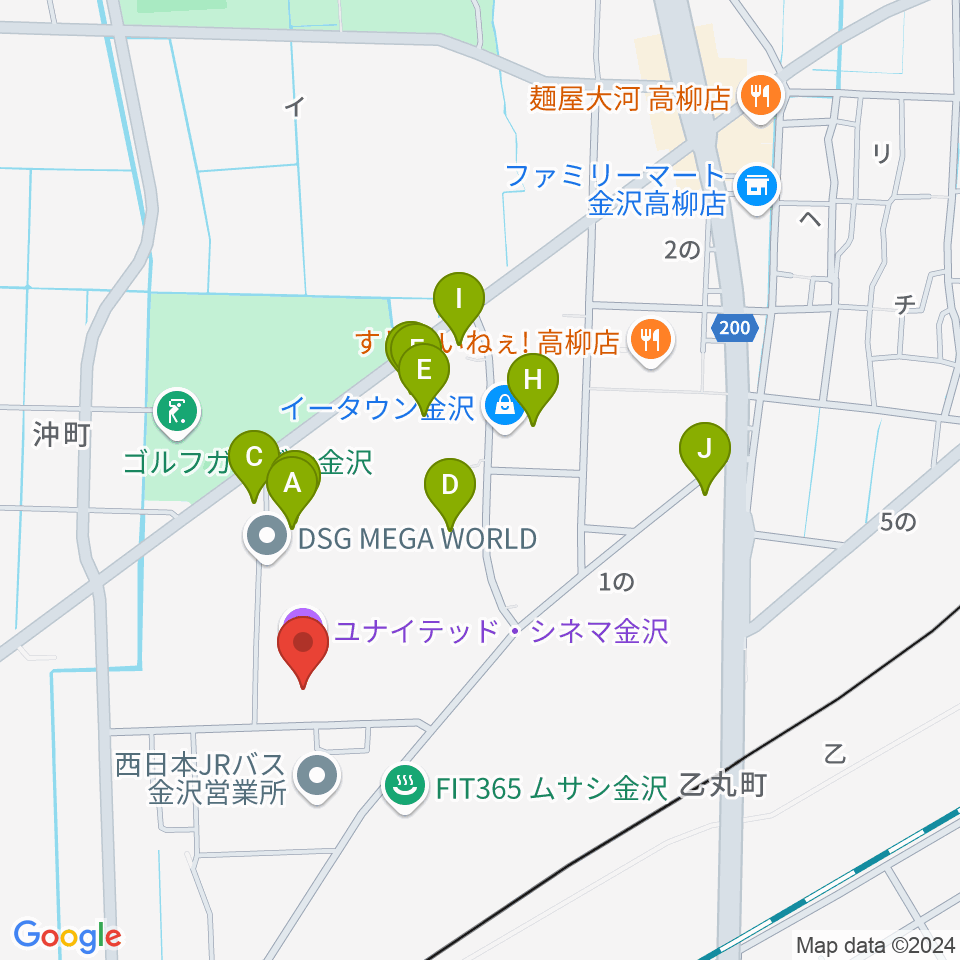 ユナイテッド・シネマ金沢周辺のファミレス・ファーストフード一覧地図