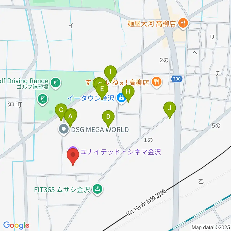 ユナイテッド・シネマ金沢周辺のファミレス・ファーストフード一覧地図
