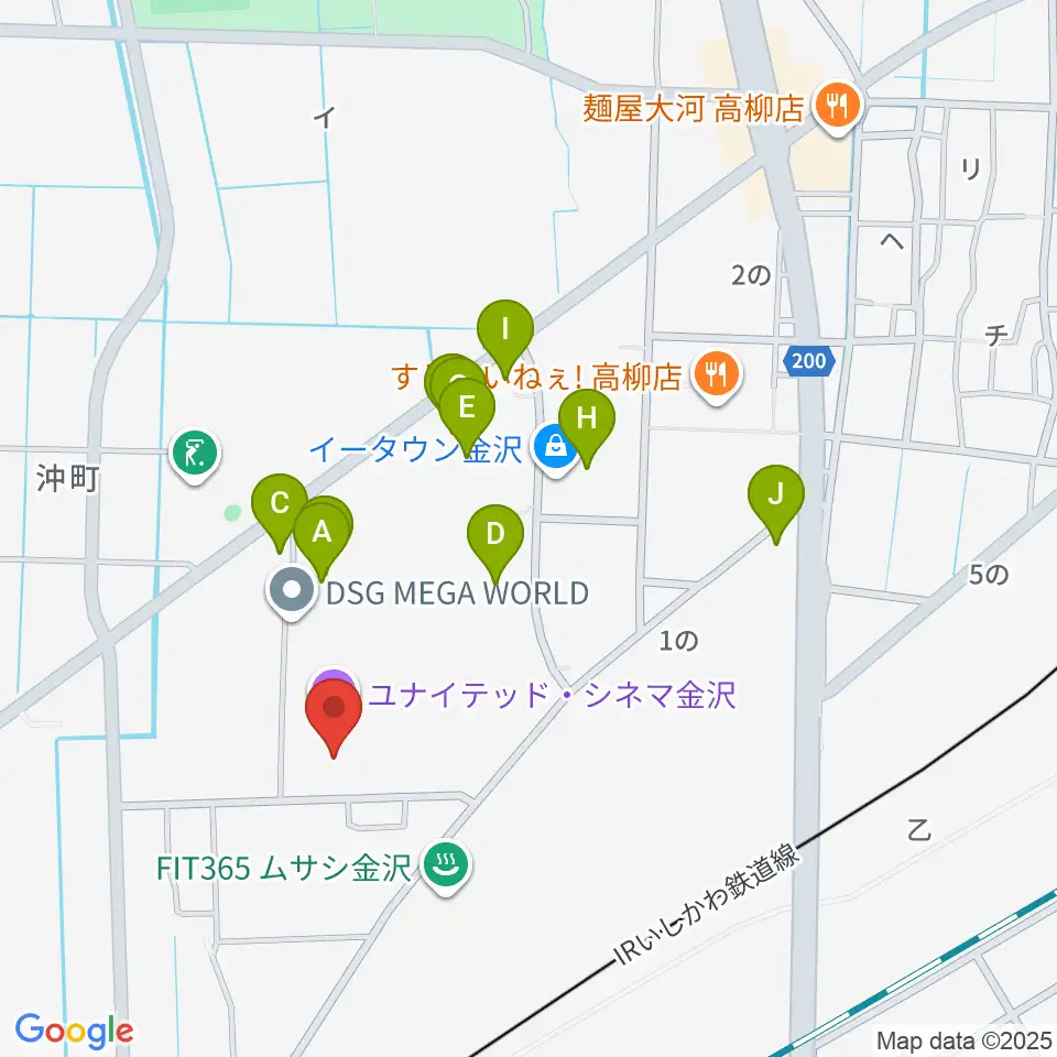 ユナイテッド・シネマ金沢周辺のファミレス・ファーストフード一覧地図